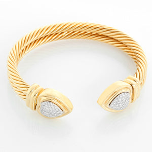 David Yurman Double Cable Pave Diamond Heart Cuff Bracelet