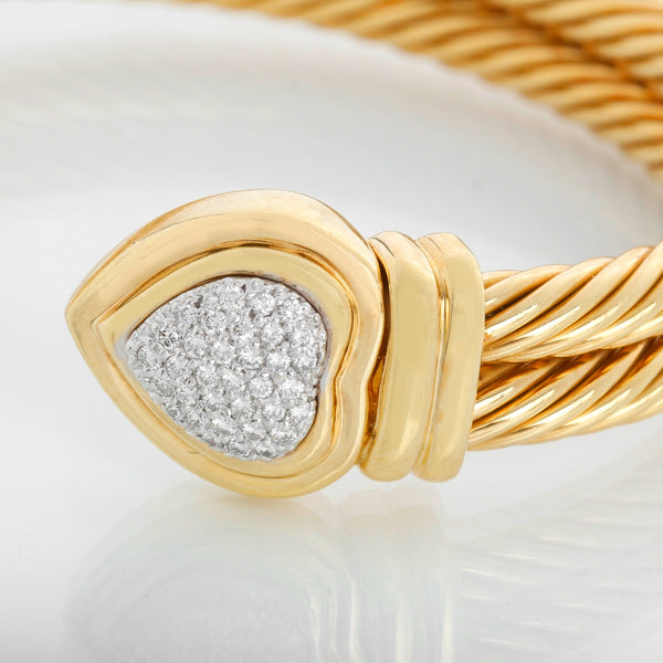 David Yurman Double Cable Pave Diamond Heart Cuff Bracelet