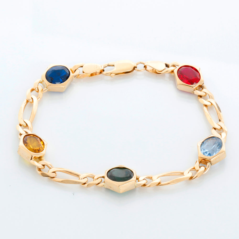 14K Yellow Gold Multi Colored Stone Bracelet