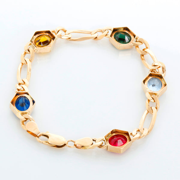 14K Yellow Gold Multi Colored Stone Bracelet – Image 2