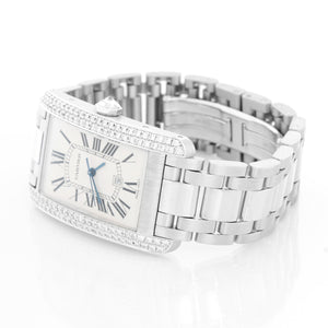 Cartier Tank Americaine 18k White Gold  Factory Diamond Bezel Men's Large Watch WB7026L1