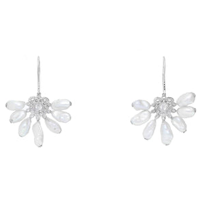 14K White Gold Pearl and Diamond Earrings