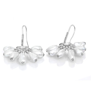 14K White Gold Pearl and Diamond Earrings