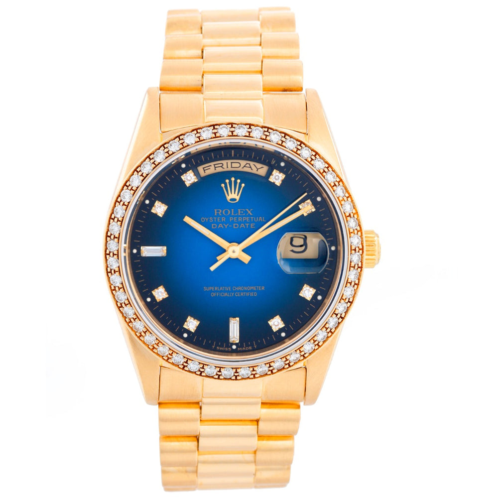 Rolex President Day-Date Men's Yellow Gold Watch Blue Vignette Factory Dial 18348
