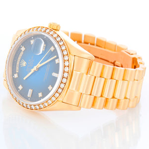Rolex President Day-Date Men's Yellow Gold Watch Blue Vignette Factory Dial 18348