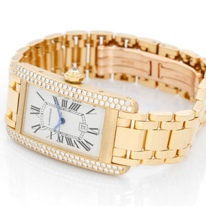 Cartier Tank Americaine Unisex 18k Gold & Diamond Watch
