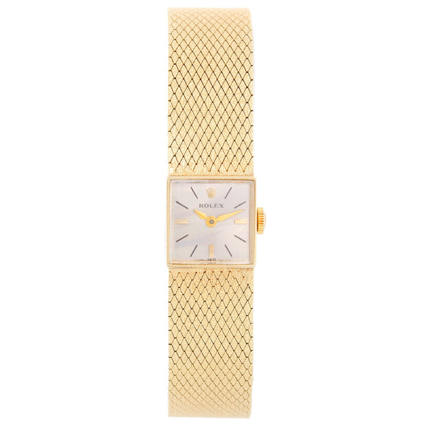 Vintage Ladies 14k Yellow Gold Square Ladies Watch on Mesh Bracelet