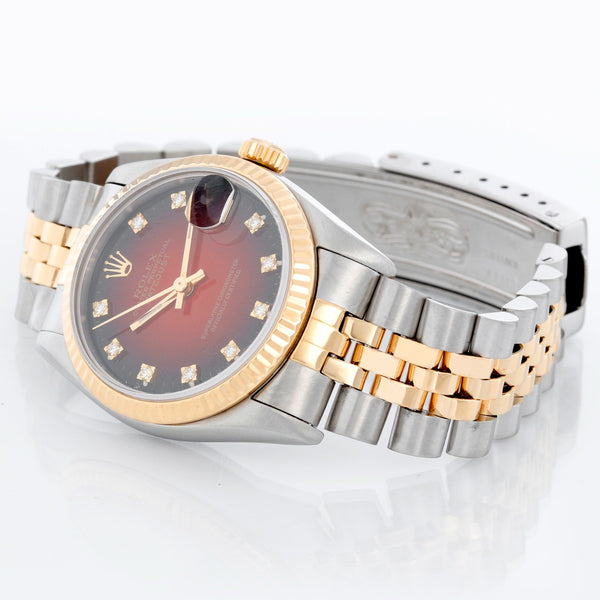 Rolex Datejust Midsize 2-Tone Watch Red Vignette Dial 68273
