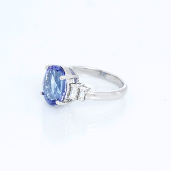 Oval Shaped Tanzanite with Diamonds Platinum Ring Size 7