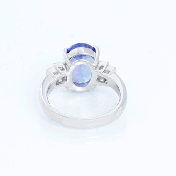 Oval Shaped Tanzanite with Diamonds Platinum Ring Size 7