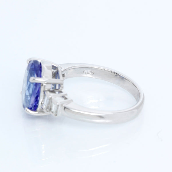 Oval Shaped Tanzanite with Diamonds Platinum Ring Size 7