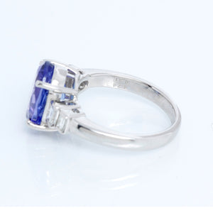 Oval Shaped Tanzanite with Diamonds Platinum Ring Size 7