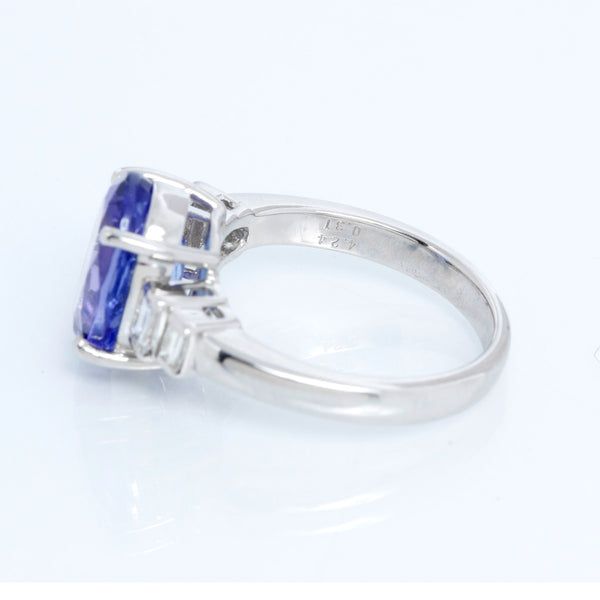 Oval Shaped Tanzanite with Diamonds Platinum Ring Size 7