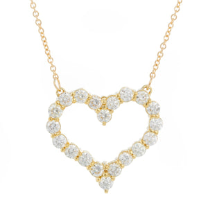 18K Yellow Gold Diamond Heart Necklace 3.22 cts