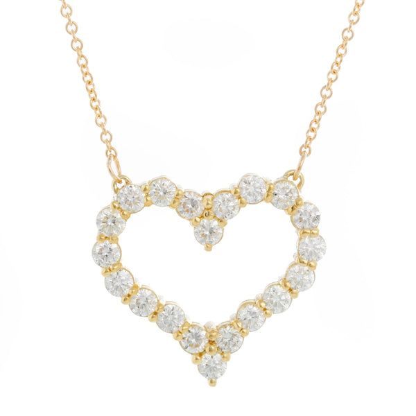 18K Yellow Gold Diamond Heart Necklace 3.22 cts