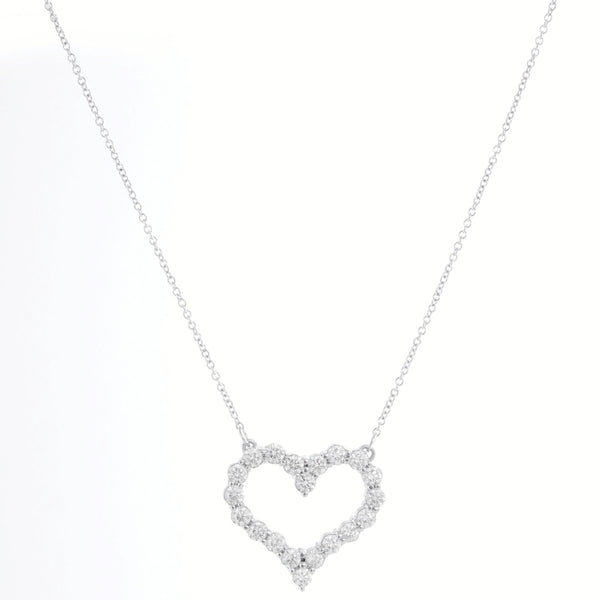 18K White Gold Diamond Heart Necklace 3.21 cts
