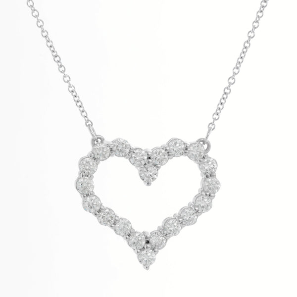 18K White Gold Diamond Heart Necklace 3.21 cts