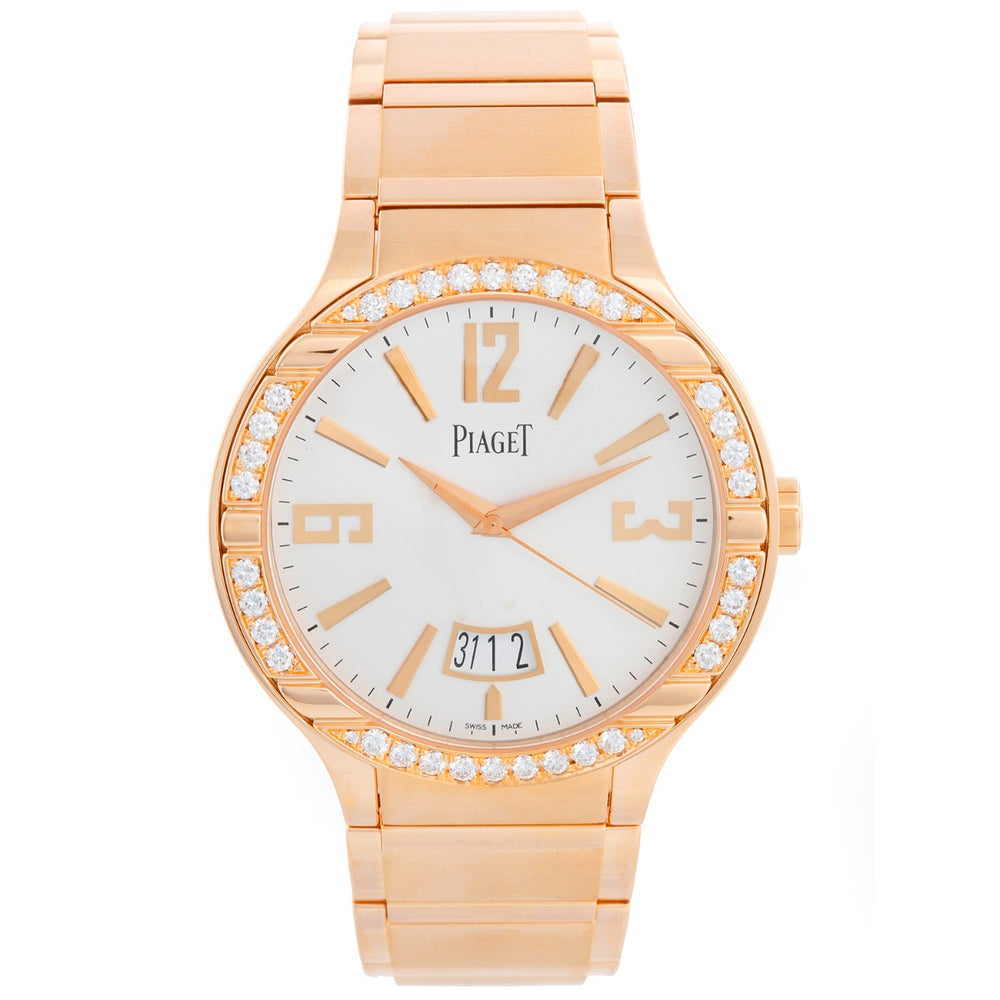 Piaget Polo 18k Rose Gold Diamond Watch Silver Dial G0A36023