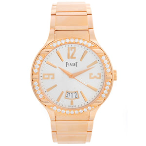 Piaget Polo 18k Rose Gold Diamond Watch Silver Dial G0A36023