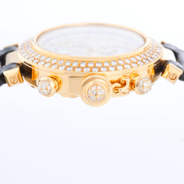 Cartier Pasha 18k Yellow Gold  & Diamond Ladies Watch on Black Strap Band 1354