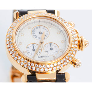 Cartier Pasha 18k Yellow Gold  & Diamond Ladies Watch on Black Strap Band 1354
