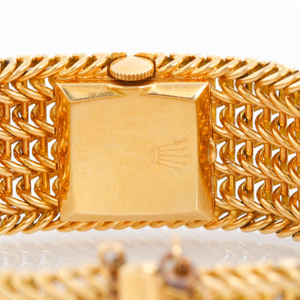Vintage Ladies 18k Yellow Gold Square Ladies Watch on Mesh Bracelet