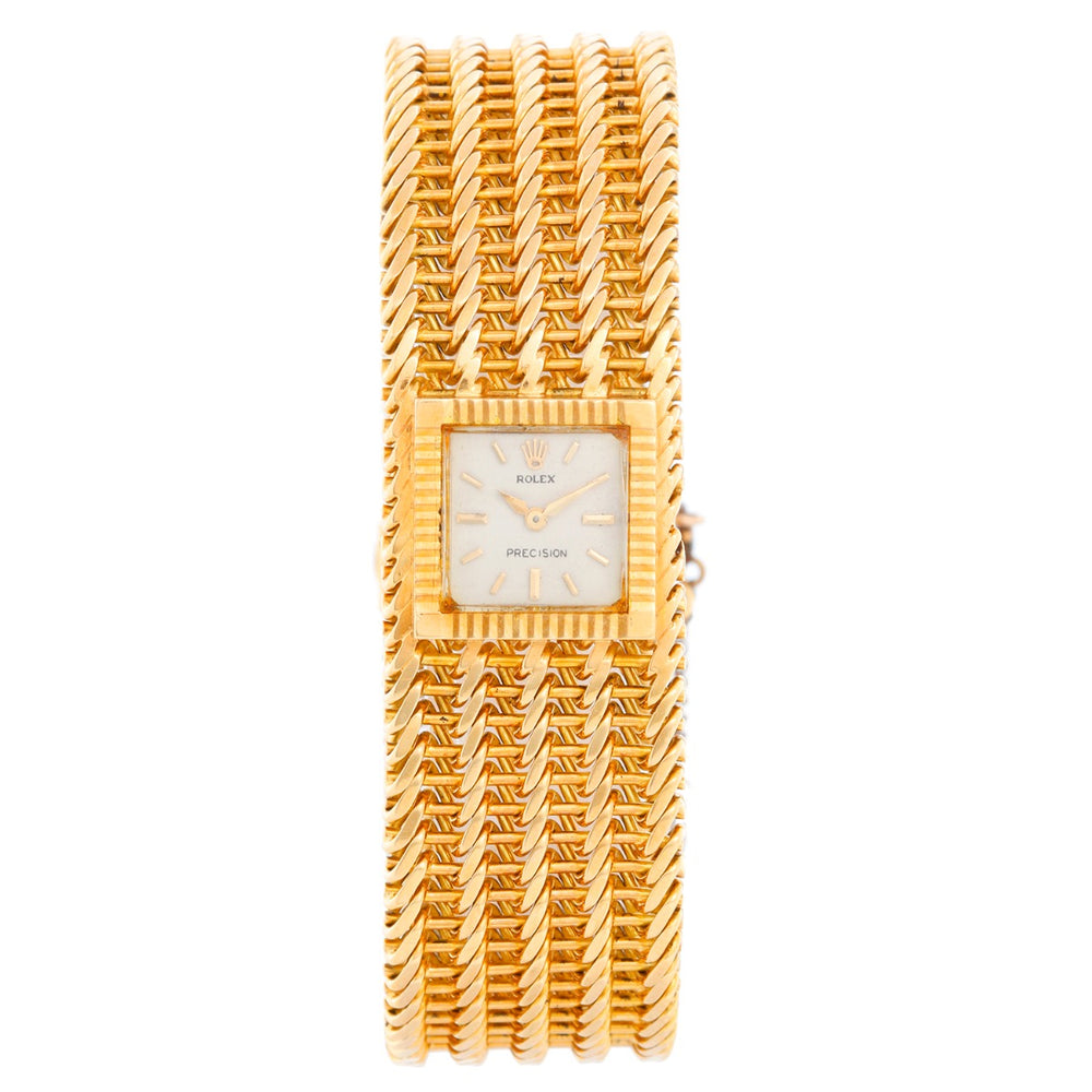 Vintage Ladies 18k Yellow Gold Square Ladies Watch on Mesh Bracelet