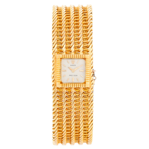Vintage Ladies 18k Yellow Gold Square Ladies Watch on Mesh Bracelet