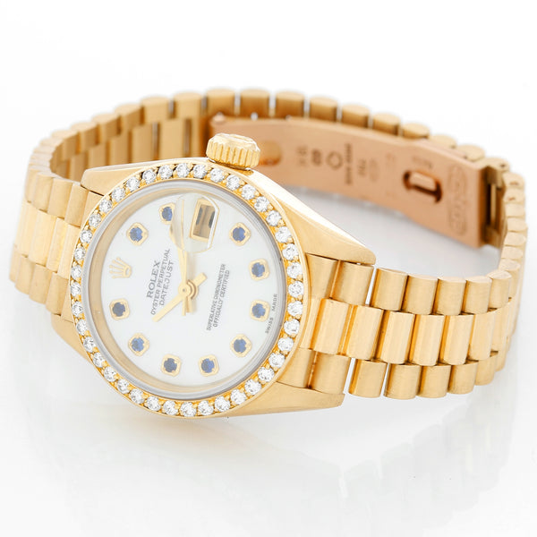 Ladies Rolex President 18k Gold Sapphire Watch 79138