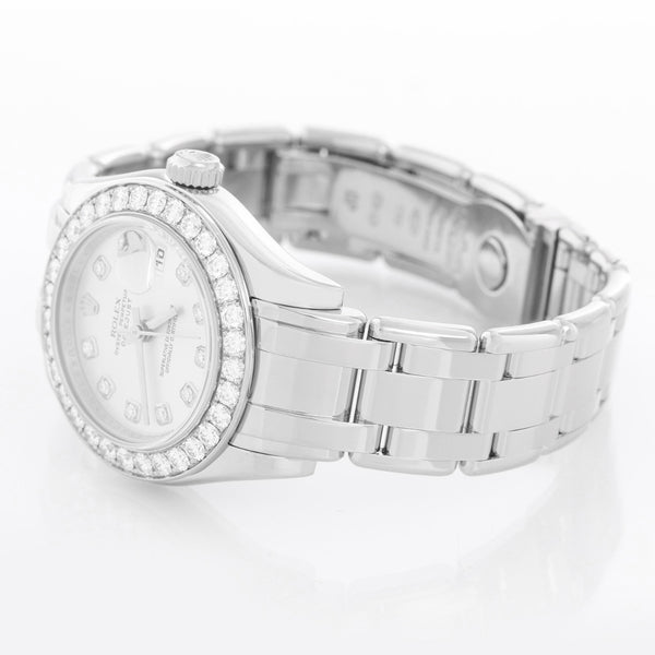 Rolex Ladies Pearlmaster 18k White Gold Watch 80299 Silver Diamond Dial