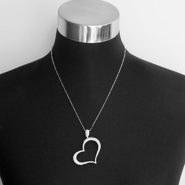 Pave Diamond Heart Pendant 18K White Gold Necklace