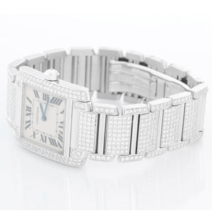 Cartier Pave Diamond Tank Francaise 18k White Gold Watch