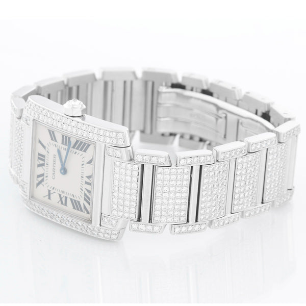 Cartier Pave Diamond Tank Francaise 18k White Gold Watch