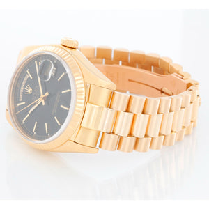 Rolex President Day-Date Men's 18k Gold Watch 18038 Black Dial