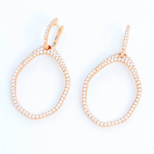 Beautiful 18k Rose Gold Diamond Huggie Dangle Earrings