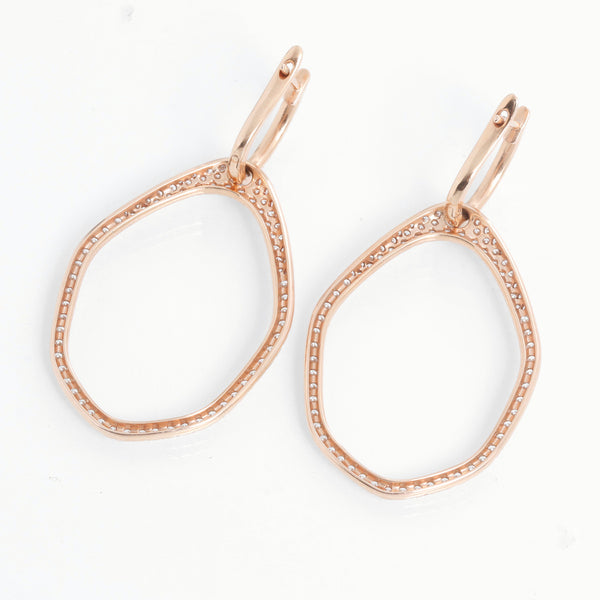 Beautiful 18k Rose Gold Diamond Huggie Dangle Earrings