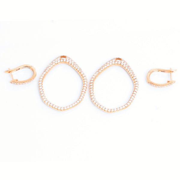 Beautiful 18k Rose Gold Diamond Huggie Dangle Earrings