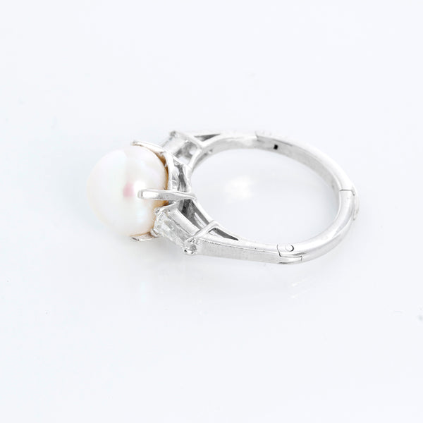 Platinum Pearl and White Gold Diamond Ring