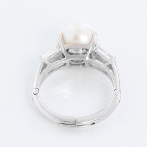 Platinum Pearl and White Gold Diamond Ring
