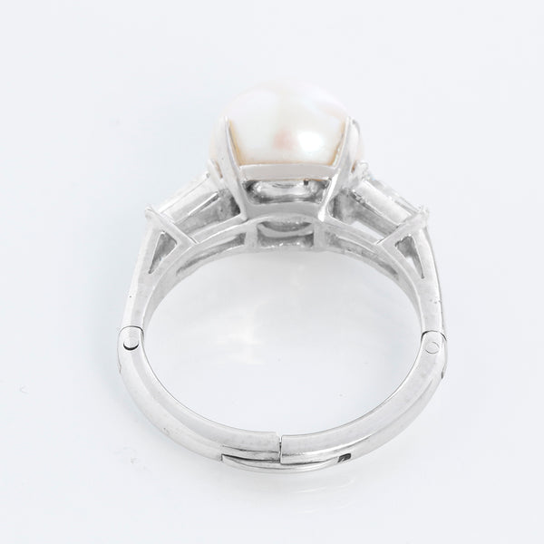 Platinum Pearl and White Gold Diamond Ring
