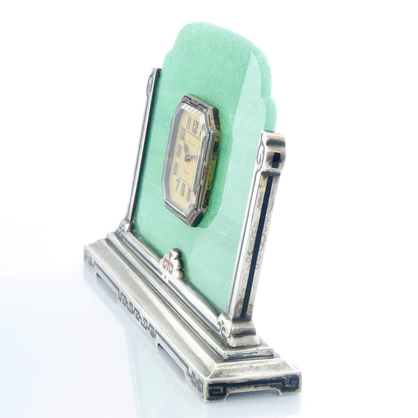 Vintage Tiffany & Co. Art Deco Sterling Silver Enamel Table Clock