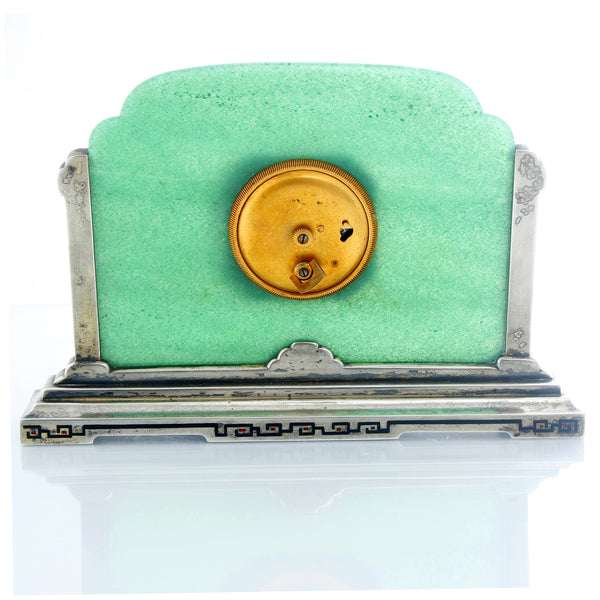 Vintage Tiffany & Co. Art Deco Sterling Silver Enamel Table Clock