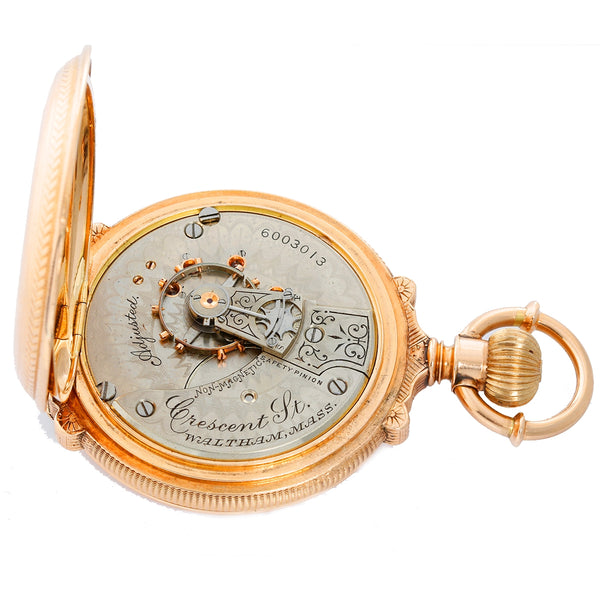 Waltham 14k Yellow Gold Box Hinge Pocket Watch