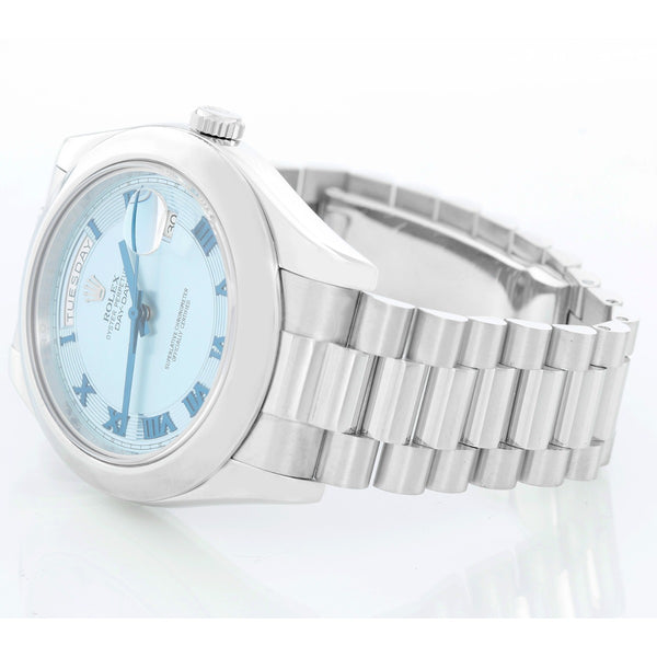 Rolex Day-Date II President Men's Platinum Watch 218206 Glacier Blue Dial