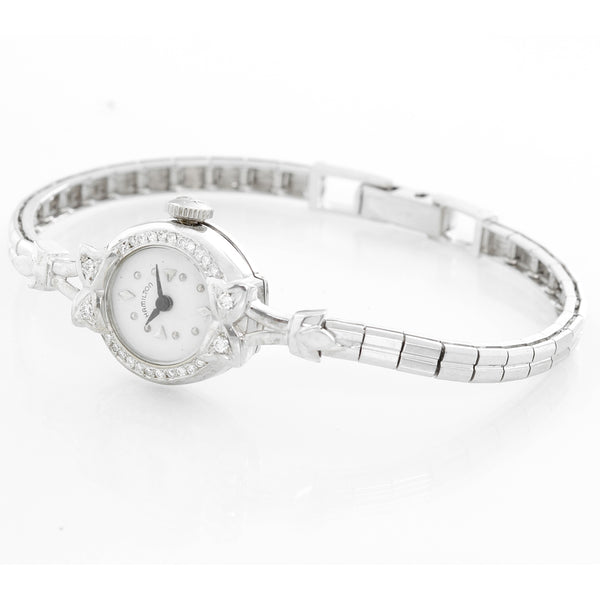 Ladies Vintage Hamilton 14k White Gold & Diamond Watch