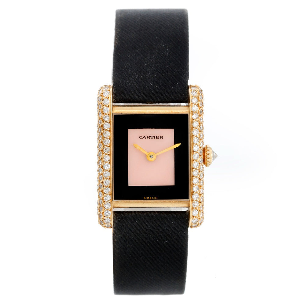 Cartier Tank 18K Yellow Gold Pave Diamond Watch