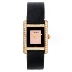 Cartier Tank 18K Yellow Gold Pave Diamond Watch