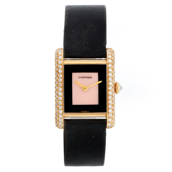 Cartier Tank 18K Yellow Gold Pave Diamond Watch
