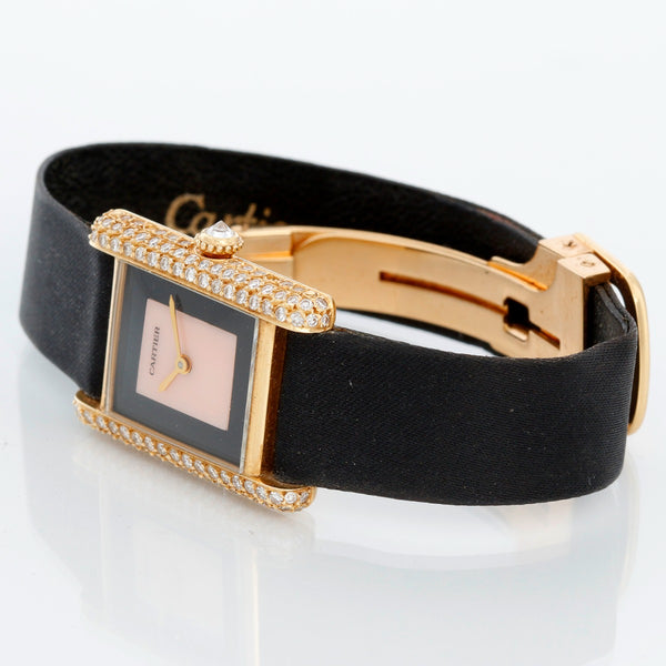 Cartier Tank 18K Yellow Gold Pave Diamond Watch