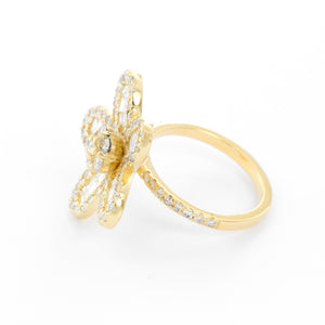 14K Yellow Gold Flower Diamond Ring Size 7 1/4